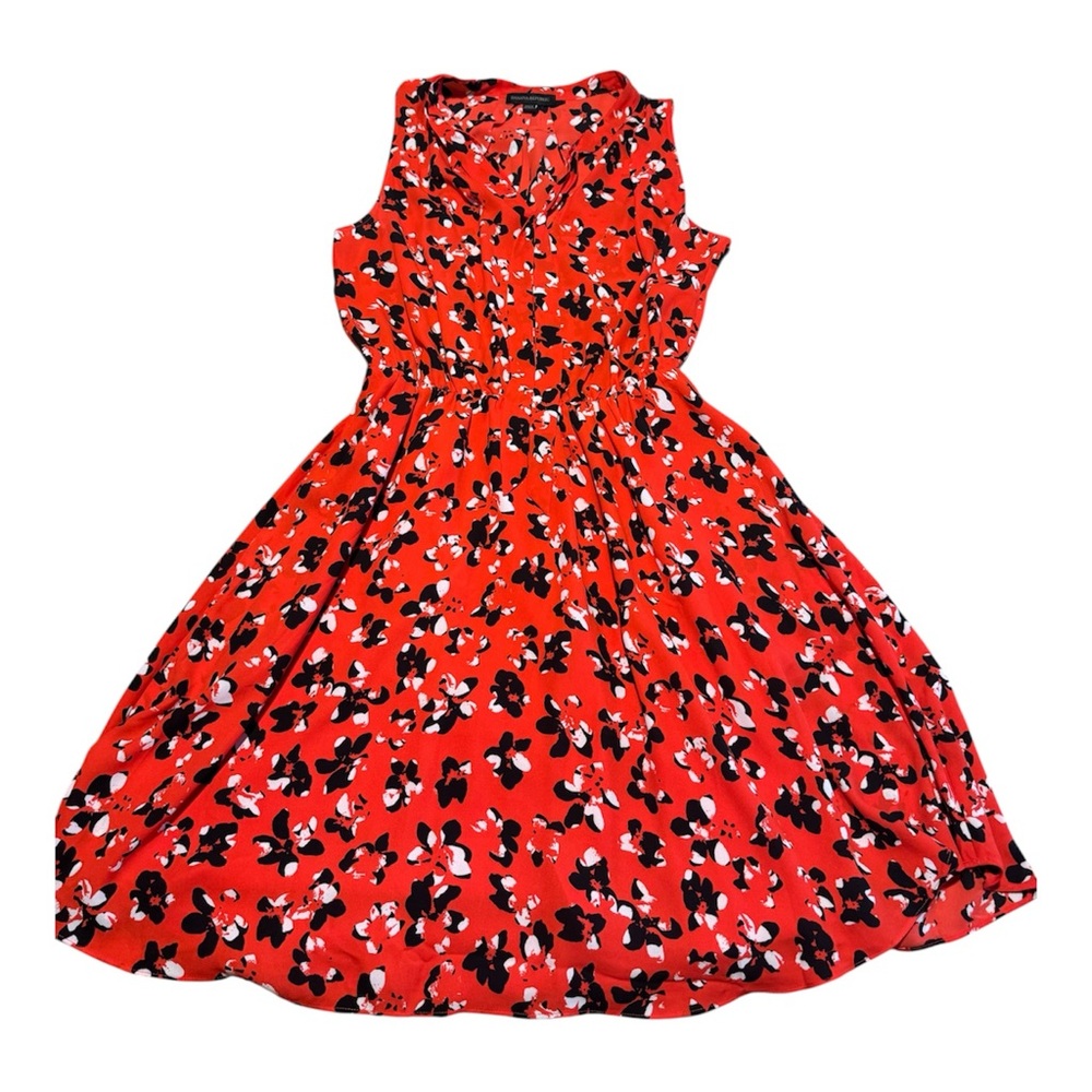 Banana Republic Red Floral Sleeveless Dress Size Small Lined Elastic Waist Midi
